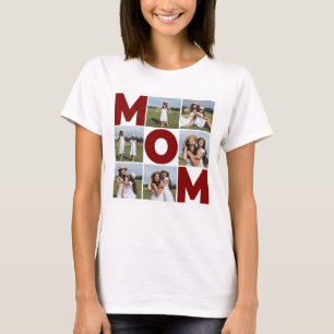 Camiseta Colagem de Fotos Vermelha e Branca 6 Mamãe Mulhere