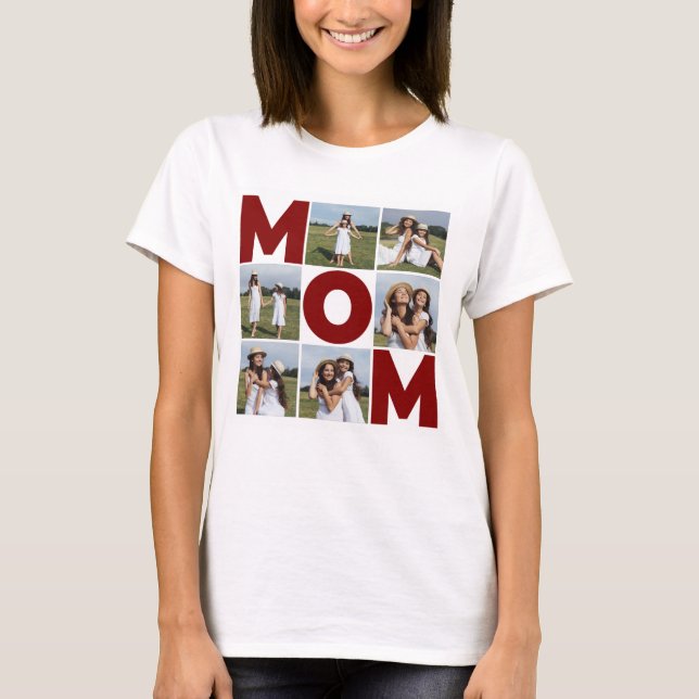 Camiseta Colagem de Fotos Vermelha e Branca 6 Mamãe Mulhere (Frente)