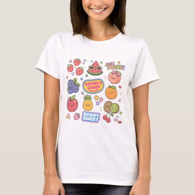 Camiseta Colagem de Frutas Fofas (Frente)
