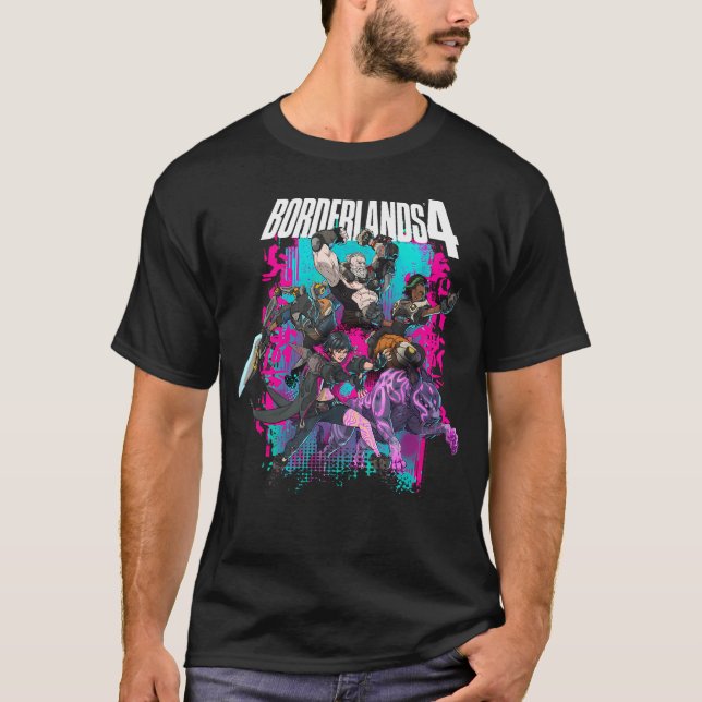 Camiseta Colagem de Heróis Coloridos Graffiti Borderlands 4 (Frente)