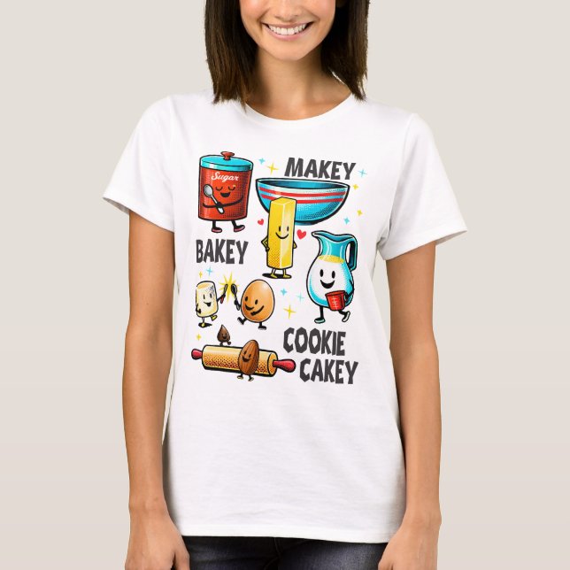 Camiseta Colagem de ingredientes de panificação fofos para  (Frente)