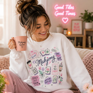 Camiseta Colagem de Mahjong com Peças