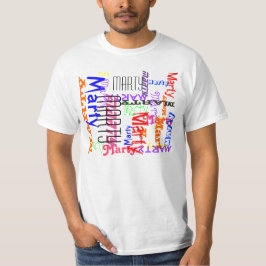 Camiseta Colagem de Nomes Repetitivos Capriciosos