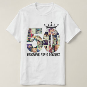 Camiseta Colagem de número de foto personalizada 50 coroa d