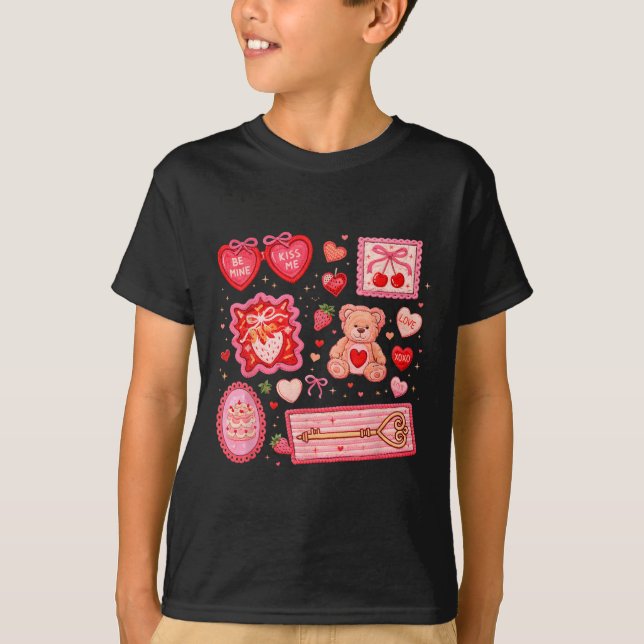 Camiseta Colagem de Patch de São Valentim Fofo Com Corações (Frente)