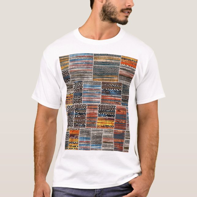 Camiseta Colagem de patch: Extravaganza de padrão quilo (Frente)