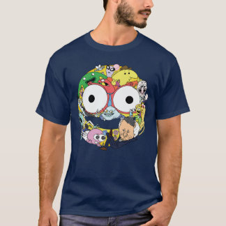 Camiseta Colagem de Personagens de Rosto Sorridente Amigos 