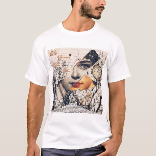 Camiseta Colagem de Poema de Amor Vintage   Arte Sepia Româ
