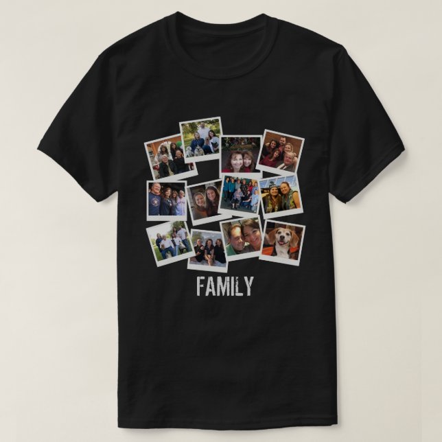 Camiseta Colagem de Quadros de Fotos Únicos da Família (Frente do Design)