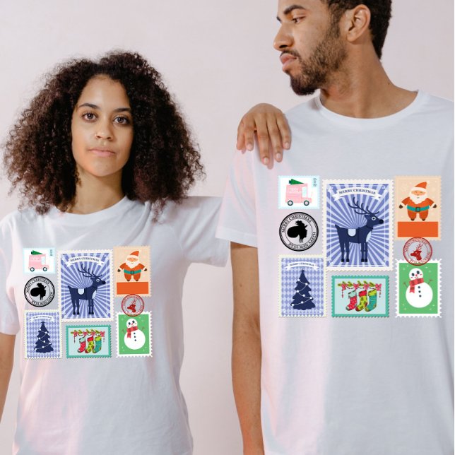 Camiseta Colagem de Selos de Natal Antigos  (Criador carregado)