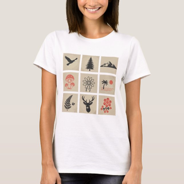 Camiseta Colagem de selos naturais (Frente)