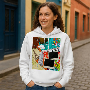 Camiseta Colagem de Viagem com Pontos Turísticos Icônicos d