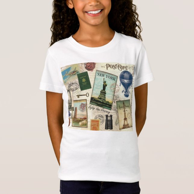 Camiseta colagem de viagens vintage moderna (Frente)