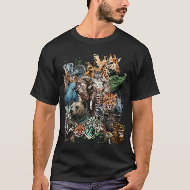 Camiseta Colagem de Vida Selvagem com Aquarela (Frente)