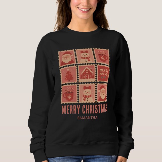 Camiseta Colagem do Carimbo de Natal Rosa (Frente)