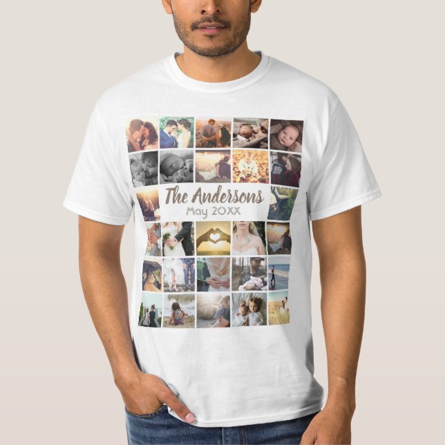 Camiseta Colagem e texto personalizados de fotos em modelo (Frente)