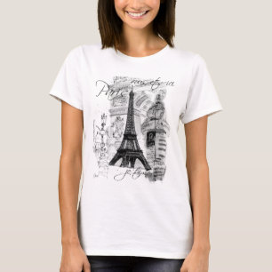 Camiseta Colagem em Cena Francesa em Torre Eiffel de Paris