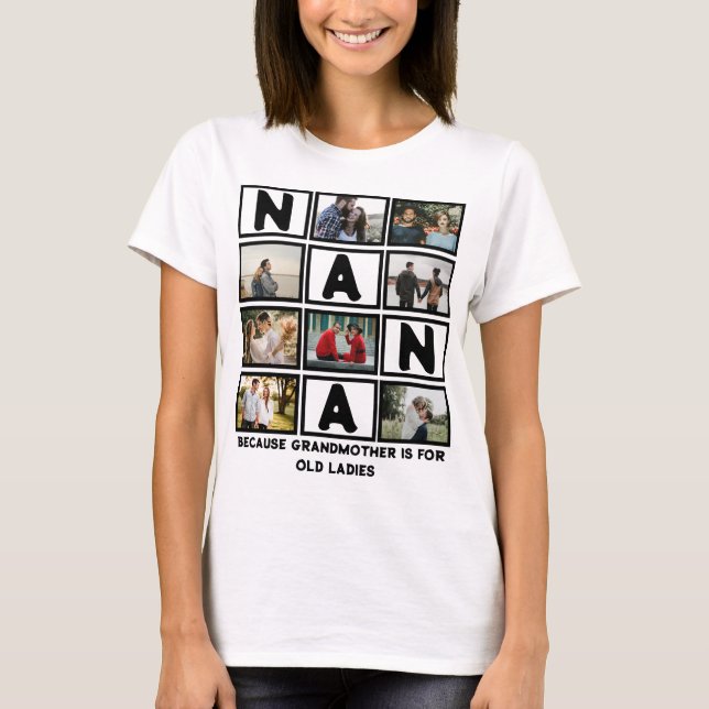Camiseta Colagem Fotográfica da Avó Engraçada Moderna Cute  (Frente)