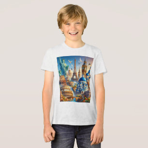 Camiseta Colagem Icônica Europeia de Pontos de Referência -