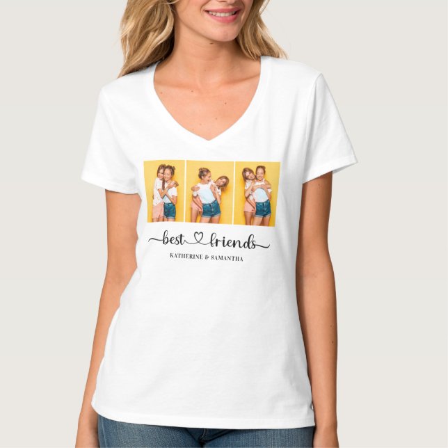 Camiseta Colagem personalizada de fotos com 3 melhores amig (Frente)