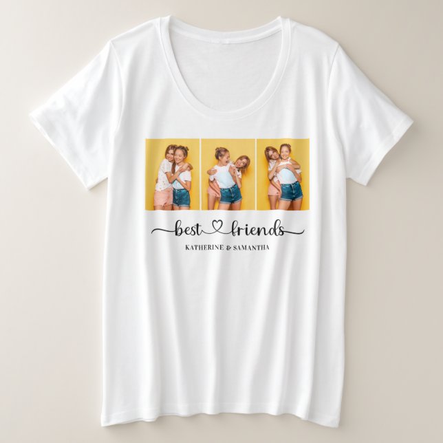 Camiseta Colagem personalizada de fotos com 3 melhores amig (Frente do Design)