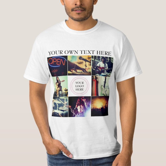 Camiseta Colagem personalizada de fotos e logotipo (Frente)