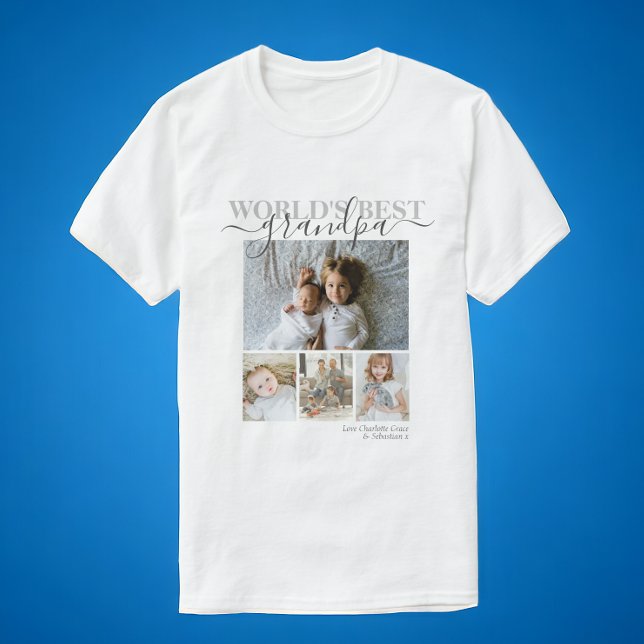 Camiseta Colagem Personalizada de Fotos e Texto (Personalized Photo and Text Photo Collage T-Shirt from Ricaso. World's best Grandpa or change text)