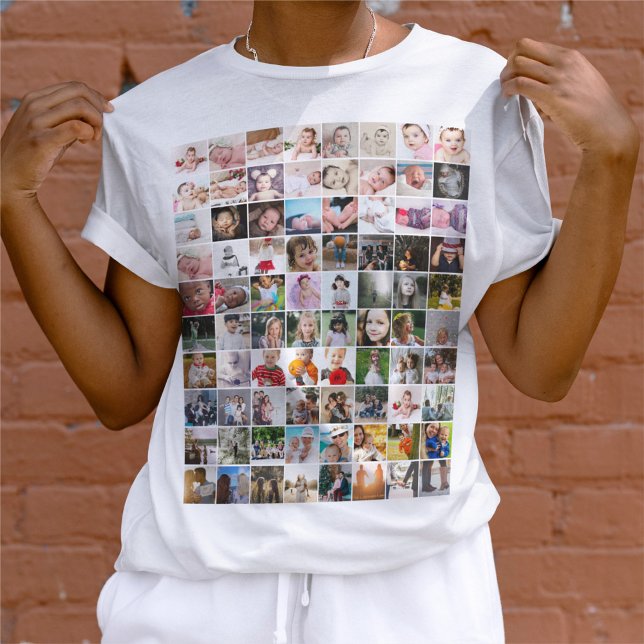 Camiseta Colagem Personalizada do Modelo de Foto 80 (80 Photo Template Personalized Collage T-Shirt from Ricaso. Make your own photo t-shirt. Add photos)