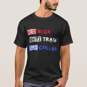 Camiseta Colar Azul de Lixo Branco do Pescoço Vermelho