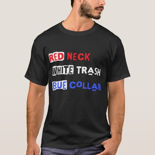 Camiseta Colar Azul de Lixo Branco do Pescoço Vermelho (Frente)