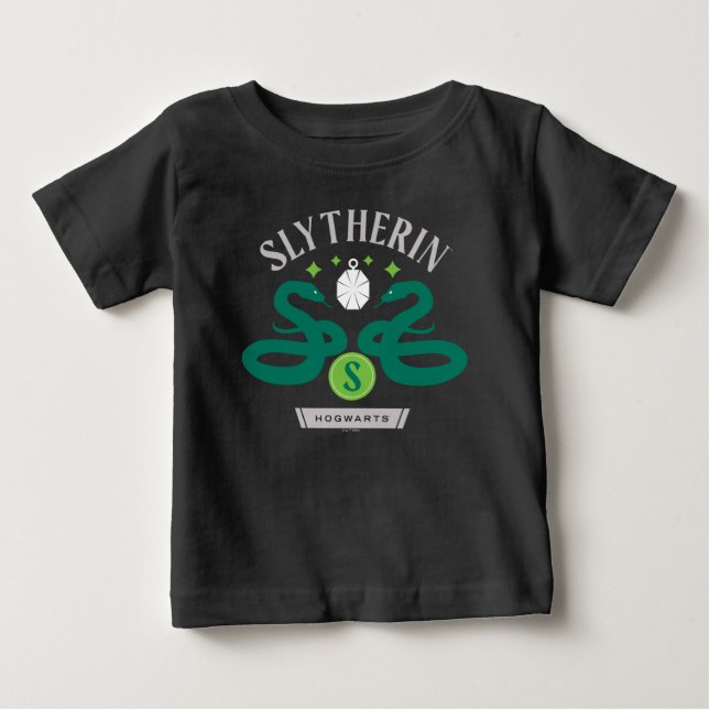 Camiseta Colar com Gráfico de Dupla Cobra da Casa SLYTHERIN (Frente)