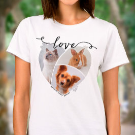 Camiseta Colar de Fotos de 3 Animais em Forma de Coração e 