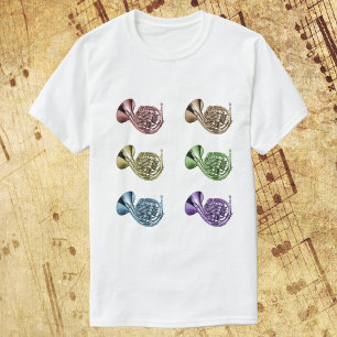 Camiseta Colar de Trompa Francesa em Arco-íris Design Color