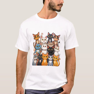 Camiseta Coleção Colorida de Gatos - Arco Bonito e Repleto