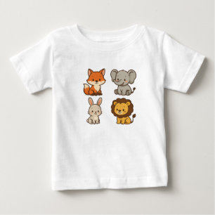 Camiseta Coleção de Amigos de Animais de Cartoon