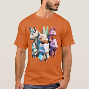 Camiseta Coleção de Animais de Origami Versão Colorida