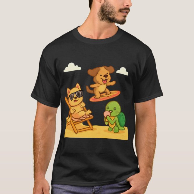 Camiseta Coleção de Animais de Verão - Estilo de Cartoon Bo (Frente)