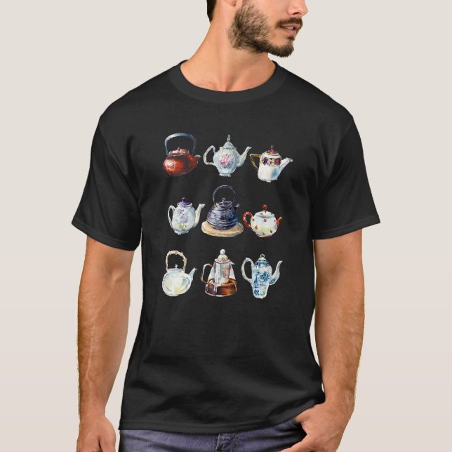 Camiseta Coleção de Bule de Chá para Chá Bules de Chá (Frente)