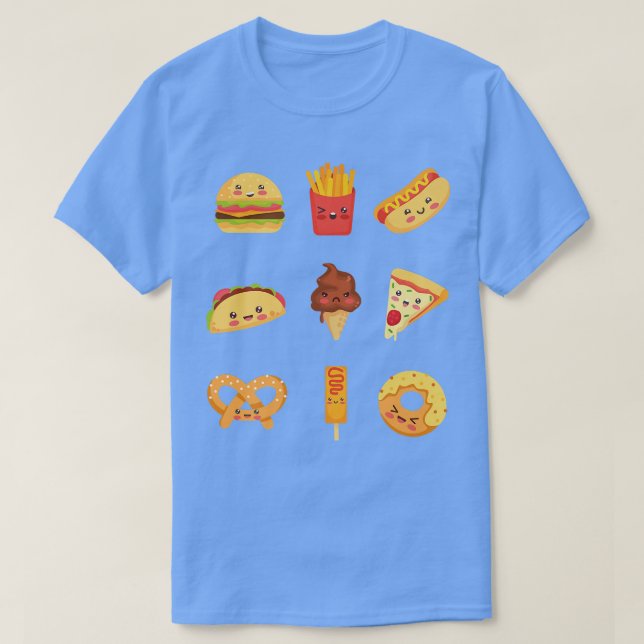 Camiseta Coleção de comidas Cute Kawaii para amantes de com (Frente do Design)