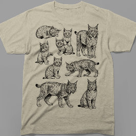 Camiseta Coleção de Esboços de Gato Selvagem Bobcat Lynx Vi