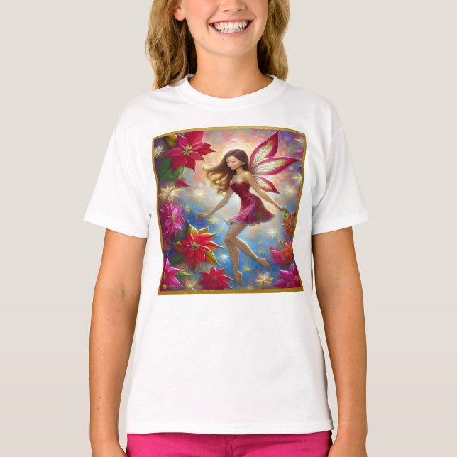 Camiseta Coleção de Fadas de Natal - Cabelo castanho averme (Frente)