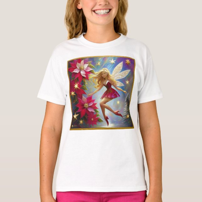 Camiseta Coleção de Fadas de Natal - Cabelo loiro de mel (Frente)