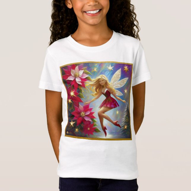Camiseta Coleção de Fadas de Natal - Cabelo loiro de mel (Frente)