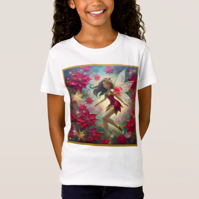 Camiseta Coleção de Fadas de Natal - Cabelo Marrom Médio (Frente)