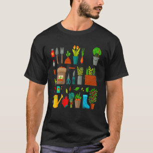 Camiseta Coleção de ferramentas e plantas de jardim