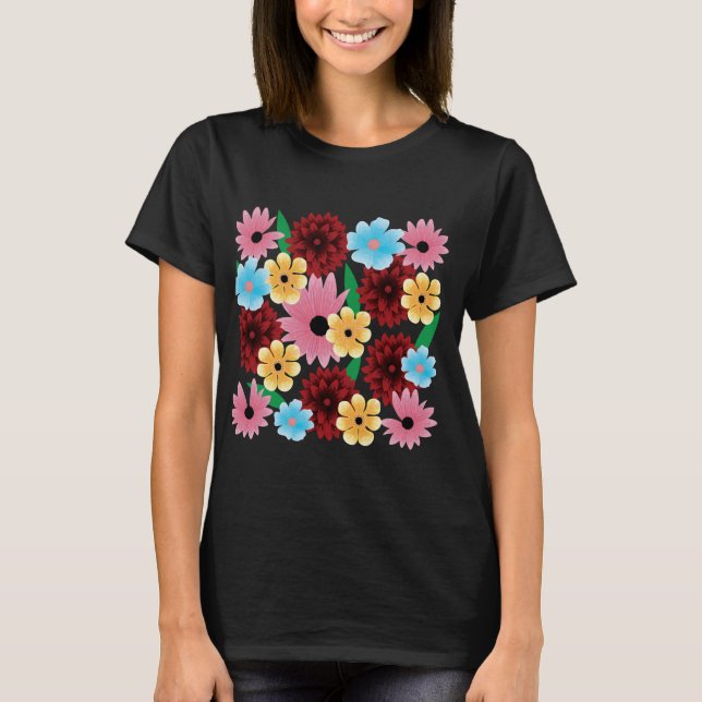 Camiseta Coleção de flores coloridas (Frente)