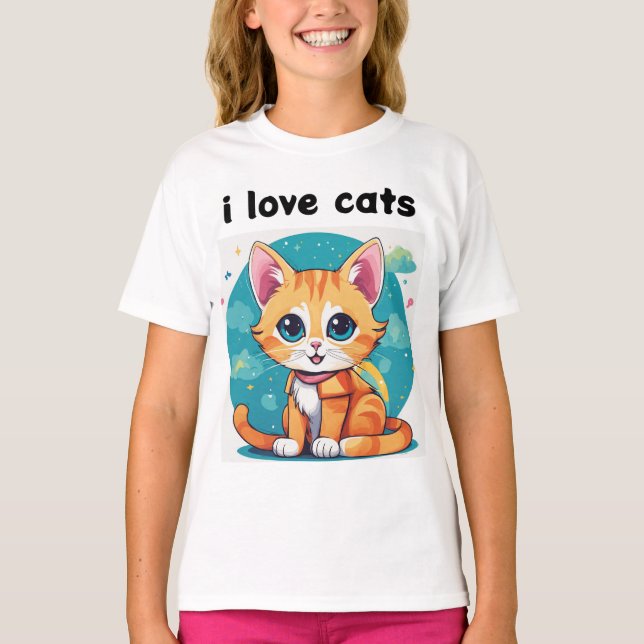 Camiseta Coleção de Gatos de Crianças Whimsical: Design de  (Frente)