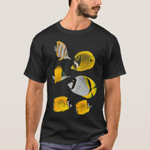Camiseta Coleção de Peixes Borboleta Amarelos Tropicais