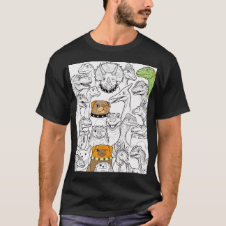 Camiseta Coleção de Personagens de Dinossauros e Pugzinhos