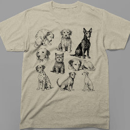 Camiseta Coleção de Raças de Cães Antigos Desenho de Cachor